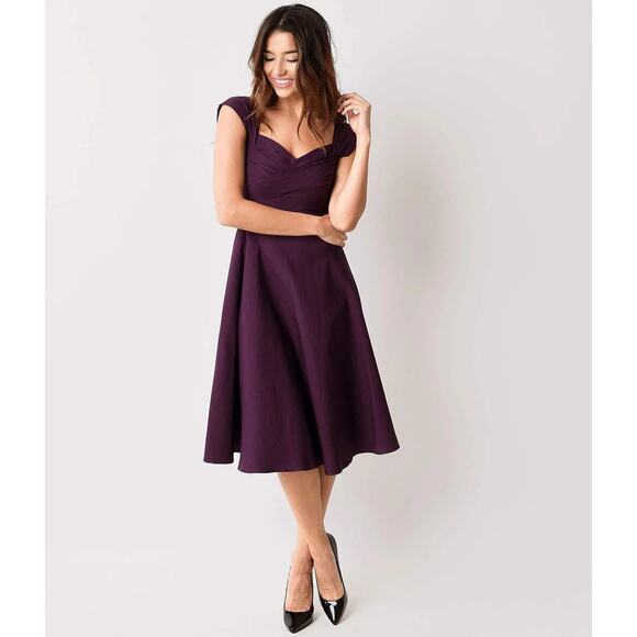 Stop Staring! Mad Style Eggplant Cap Sleeve Swing Dress S Vintage Retro Purple